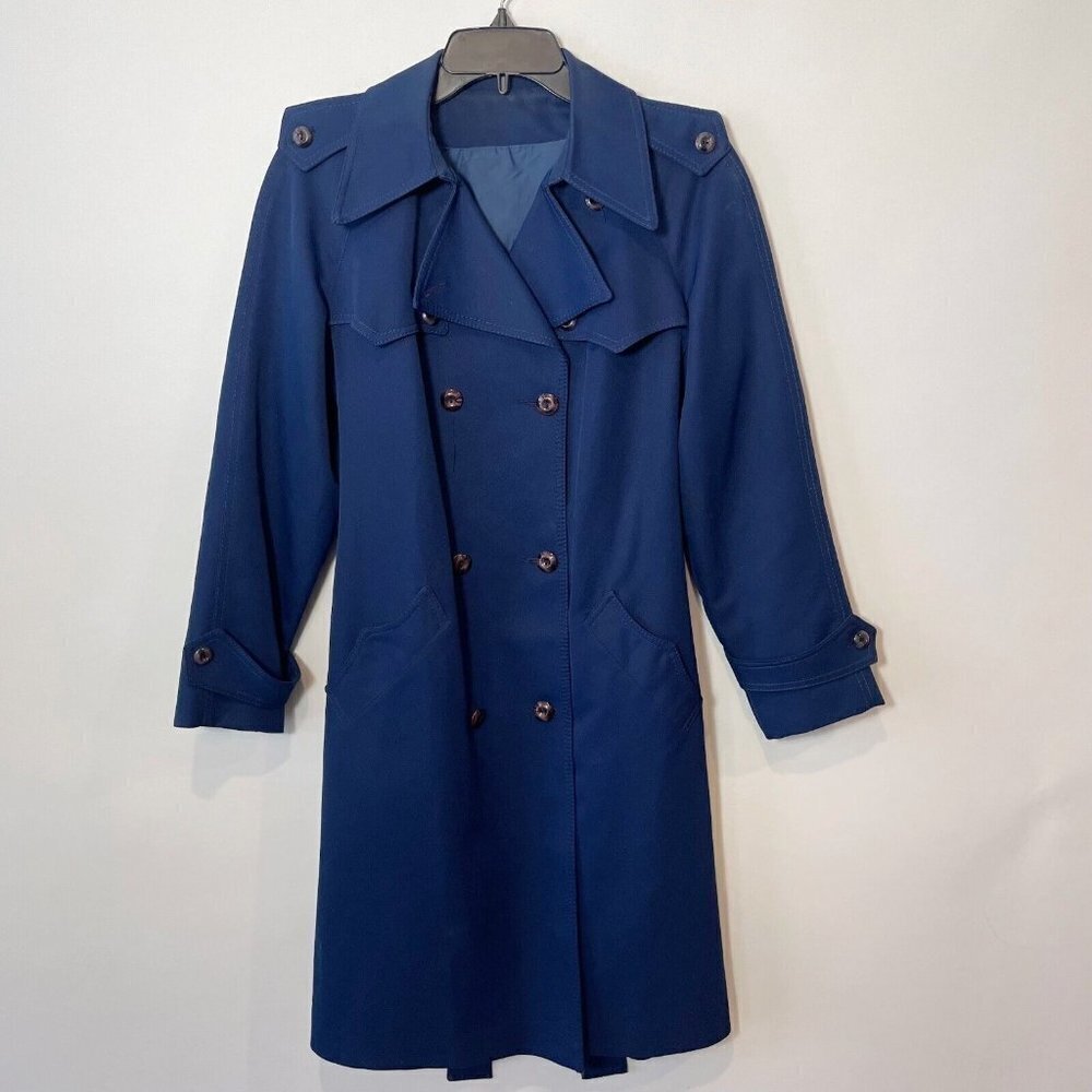 Vintage Forecaster Of Boston Woven Trench Coat Jacket Womens‎ S Blue Belted